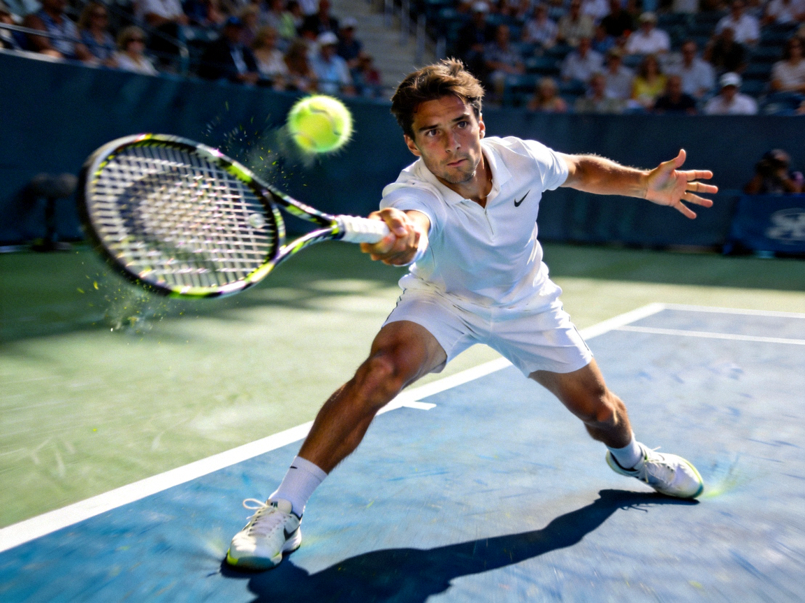 网球运动员在赛场上发球的专业动作